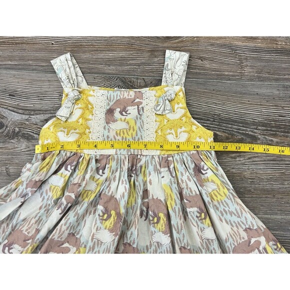 Knock Knock Girls Sleeveless Dress Size 4 Handmade USA Yellow Brown Fox Print - Picture 10 of 11